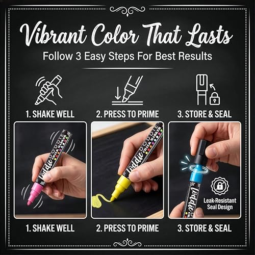 Image of Loddie Doddie Chalk Markers - Pack of 24, 6mm Reversible Tips - Liquid Chalk Pens for Glass Surfaces & Windows - Erasable Pens for Chalkboard Calendar - Non-Toxic Chalkboard Markers