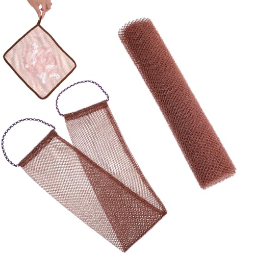 XLIUAX Juego de 3 esponjas de malla africanas, esponja africana, esponja exfoliante, paño de ducha, juego con asa, cara y cuerpo, limpiador de espalda para ducha