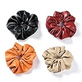 Soft Leather Hair Scrunchies for Women Oversize Elastic Hair Bands with Solid Color Classy Black Pon