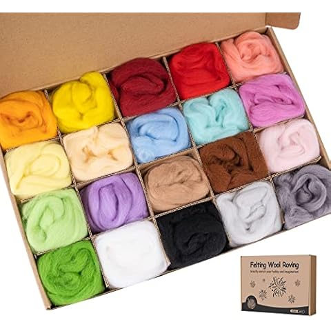 Lemonfilter Needle Felting Wool, 20 Colors Wool Roving Set, Handmade Wool Roving for Hand Spinning, 200g Fiber Wool Yarn Roving Needle Felting Supplies for DIY, Arts and Craft Repairs Activity Cover