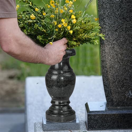 Cemetery Memorial Vase, Natural Granite Stone Flower Vases with Draining Holes for Home Tabletop, Cemetery Flowers, Memorial Grave Headstone Decorations (2Pcs, 10 Inches) image 2