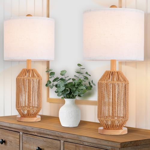Set de 2 lámparas de mesa Boho Rattan 21 pulgadas