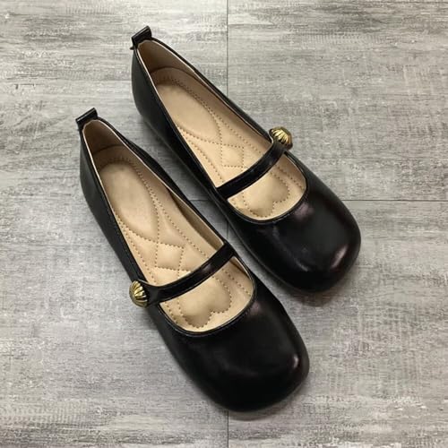 TN TANGNEST Leather Flats for Women Comfortable Round Toe Slip On Ballet Flats Retro Dress Mary Jane Flats2