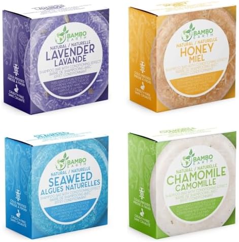 Solid Shampoo Bar And Conditioner Effect Hair Soap – 4 Pack 100% Organic Shampoo Bars For Hair With All Natural Plant Based Essential Oils And Eco Friendly Zero Waste Biodegradable Packaging