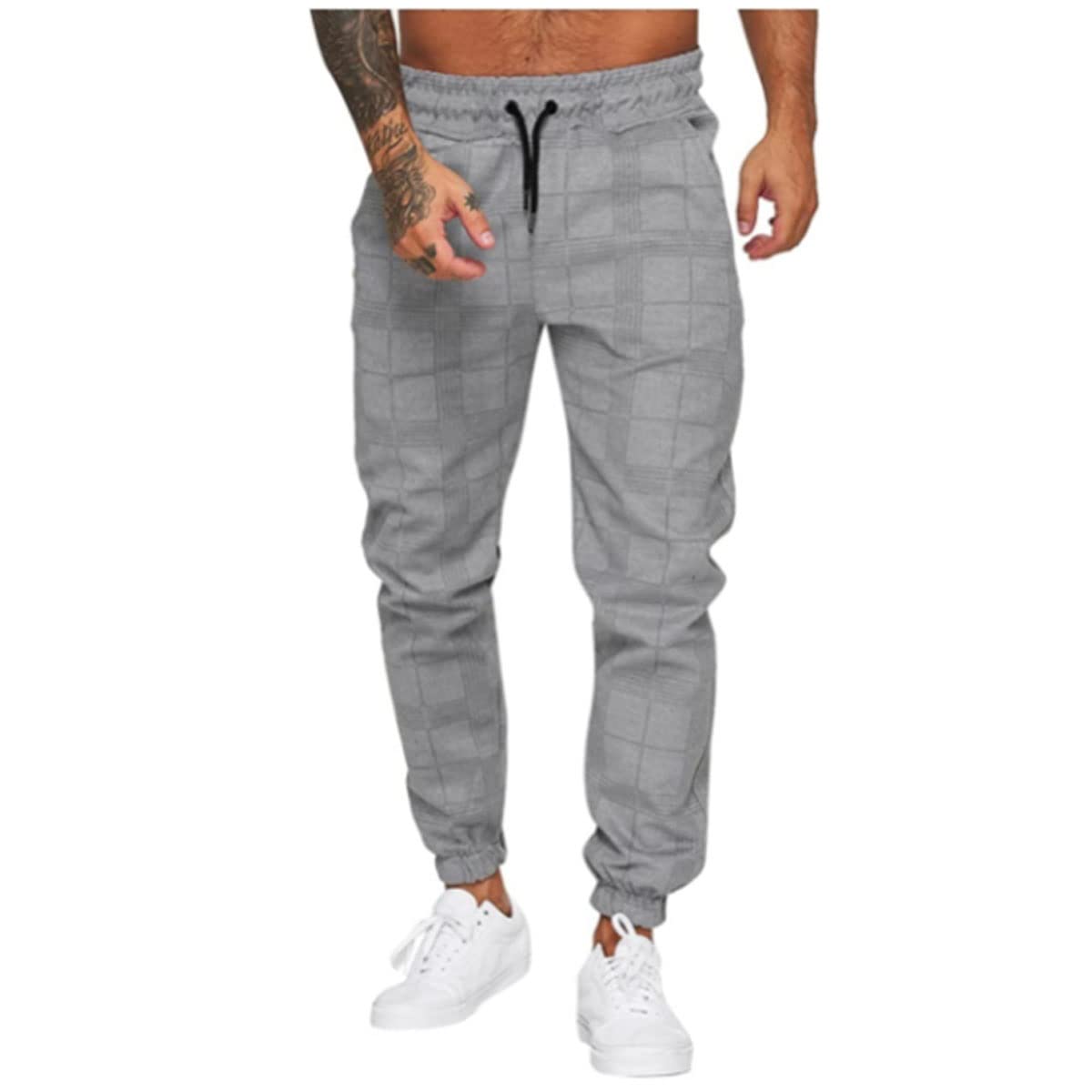 Bawełniane Spodnie Dresowe W Kratę Slim Fit Z Kieszeniami