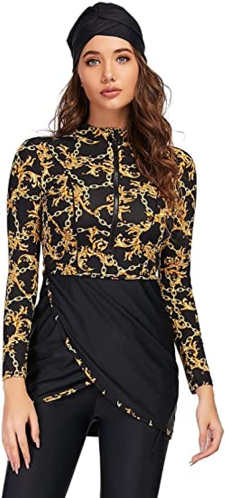 Modest Muslim Swimwear for Women Patchwork Hijab Swimsuit Full Coverage Islamic Burkinis Long Sleeves Bathing Suit (4XL,S1)