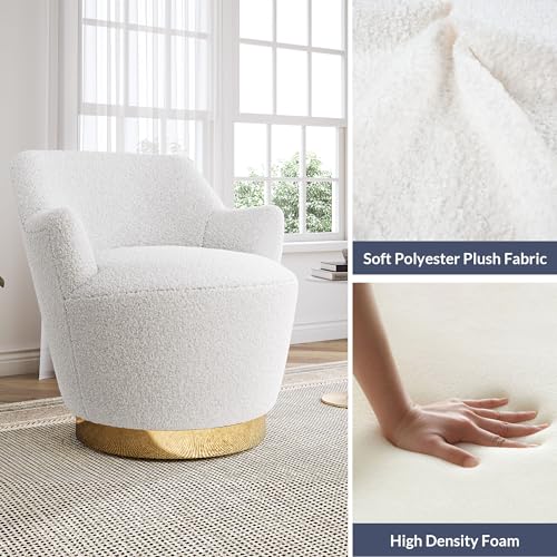 Image of BELLEZE Modern White Velvet Swivel Barrel Accent Chair, 360 Swivel Single Sofa Armchair, Comfortable for Living Room, Bedroom - Masa