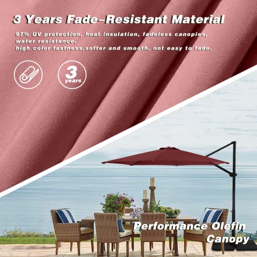 Ginelite 10Ft Luxury Cantilever Umbrella Patio Umbrella Olefin Fading Resistant Canopy Sun Umbrella 360°Rotation Heavy Duty Aluminum Pole For Garden/Pool/Table/Deck Outdoor Umbrella Vermilion #TOP1