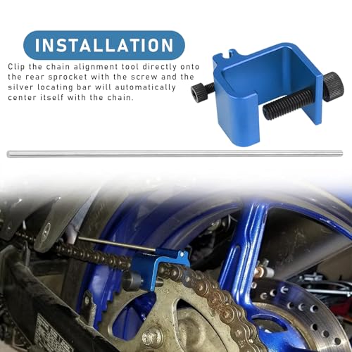 Image of KVAEY Chain Alignment Tool for Motorcycle, 08-0048 Aluminum Sprocket Chain Adjustment Tool, Quick & Accurate Professional Chain Alignment Tool Suitable for ATV Scooter Dirt Bike (Blue)