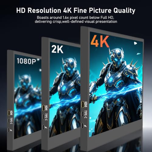 Image of 13.3 Inch 4K Portable Monitor, 3840x2160 UHD External Laptop Screen, 100% Adobe RGB, 400 Nits Brightness, USB-C HDMI Travel Monitor for PC, Mac, Phone, Switch, PS5, Xbox, with Smart Cover