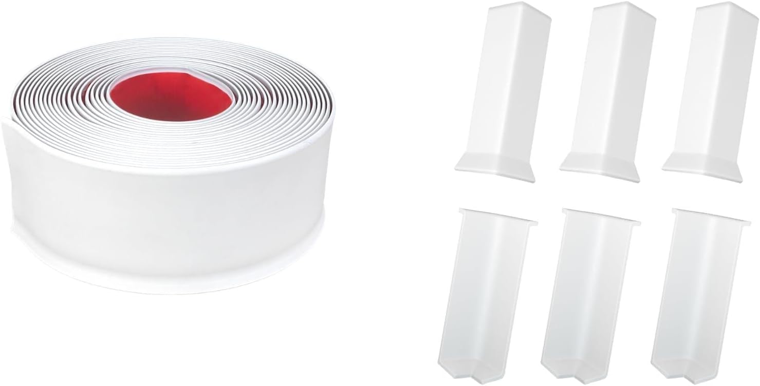 COUKIU Self Adhesive 4 Inch x 20 Feet Baseboard Molding Trim(S100) and 4inch(Width)3 Inner + 3 Outer Corners(White)