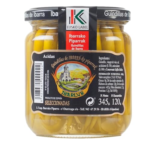 THE BASQUE gourmet - Piparras Vascas con Eusko Label- Set de 3 Tarros de Pimiento Verde de Euskadi ideal para gildas con anchoas - 3 * 345 gr