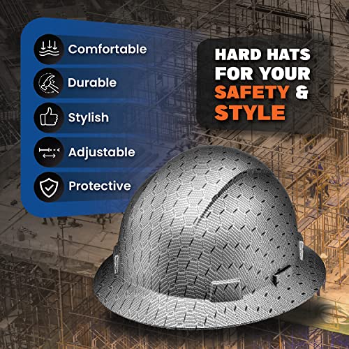 Full Brim Hard Hats Head Protection, Osha/Ansi, Safety Durable, Lightweight, Comfortable, Designed, Black & Silver Honeycomb, Construction Industrial Workers Compliant, Adjustable, By Acerpal #TOP1