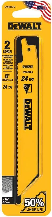 DEWALT Reciprocating Saw Blades, Straight Back, 6-Inch, 24 TPI, 2-Pack (DW4813-2)
