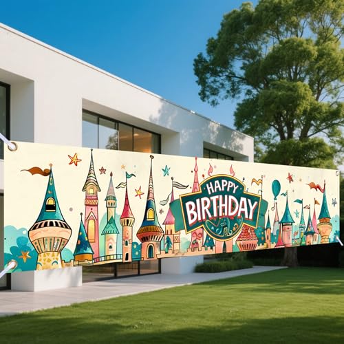 Image of Nuxovilar Castle Birthday Banner 78x17 inch Polyester