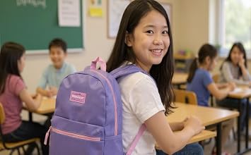Classic Vintage Backpack for Adults and Kids with Adjustable Padded Shoulder Straps | School Bookbags for Girls, Boys (Purple)