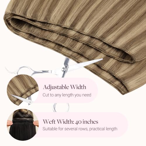 Image of GOO GOO Sew in Hair Extensions Real Human Hair, Weft Hair Extensions Human Hair, #12A /18H Ash Beige Blonde Blend 16 Inch 100g, Weft Bundles Straight Silky Remy Hair