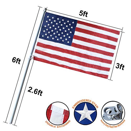 Vedouci 3X5 American Flag Kit With Nylon Us Flag & No Tangle Spinning 6Ft Aluminum Flag Pole & Double Adjustable Flagpole Bracket & Fade Resistant Commercial Grade Embroidered Usa Flag Outdoor Flag #TOP5