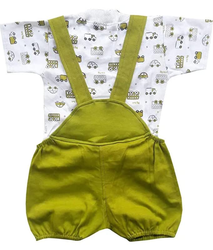 BRANDVALUE Baby Boy and Girl Cotton The Cat Dungaree (0-6 Months, Green) 1
