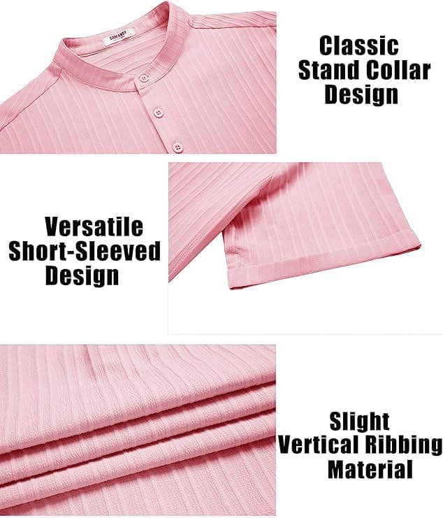 COOFANDY Men Casual Henley Tee Shirt Short Sleeve Band Collar Summer Beach Textured T-Shirt - Image 5