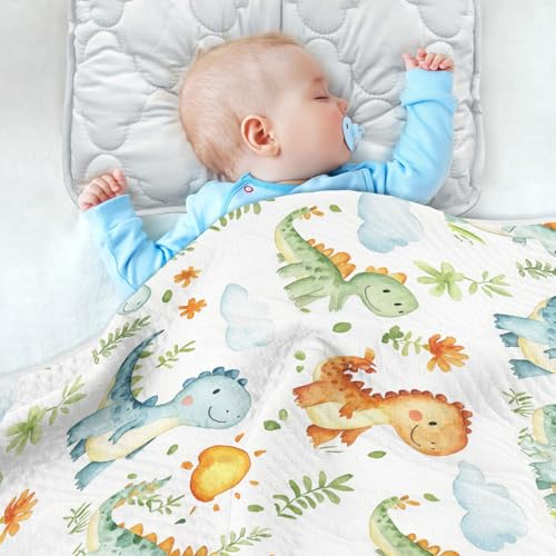 Image of Toddler Blanket for Baby Boy or Girl Soft Warm Multi Use Wrap Swaddle for Nursery /Strolleoddler Bed /Car seat 30X40in Cute Dinosaurs