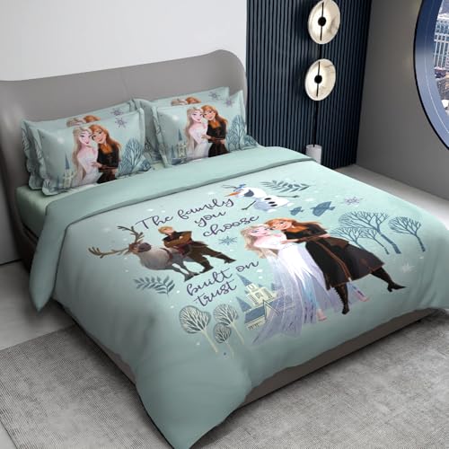 Image of Sassoon Disney Frozen Sisters Digital Printed 100% Cotton Bedsheet with 2 Pillow Covers in 300TC