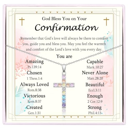 VOSAP Confirmation Gifts for Girls Colored Cubic Zirconia Cross Necklace Confirmation Gifts for Daughter Niece Sister Granddaughter
