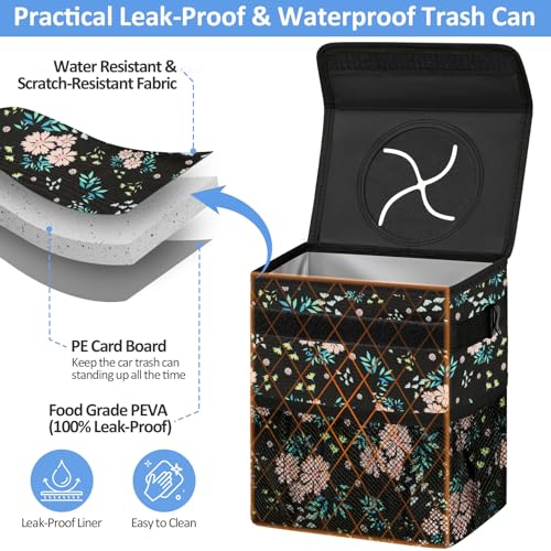 Image of ELONGRIVER Car Trash Can Bin for Back Seat Leak Proof, Cute Car Trash Bag Hanging, Vehicle Trash Can for SUV Truck Van, Automotive Garbage Cans Front Seat Colorful Floral, 2 Gallons