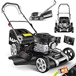 MASKO Tosaerba a benzina 5 in 1, larghezza di taglio 51 cm, regolazione dell'altezza di taglio 8 volte, motore OHV a 4 tempi, 6,0 CV, cestino di raccolta da 65 litri, incluso kit per pacciamatura