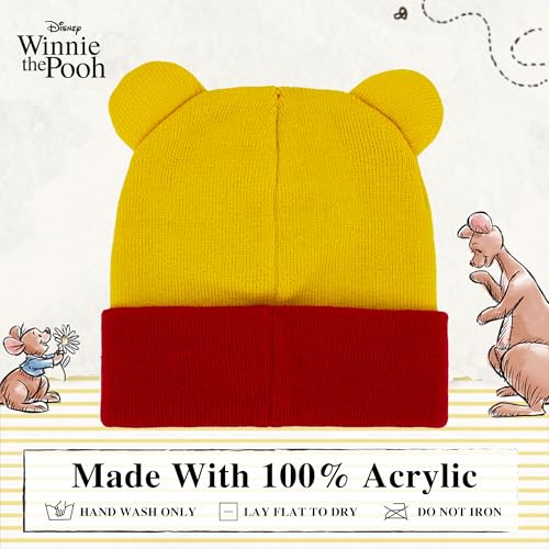 Image of Disney Winnie The Pooh Beanie Hat, Winter Knit Cap with 3D Ears, Yellow