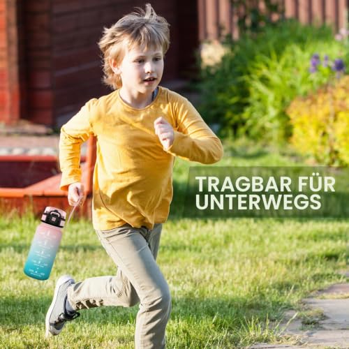 KollyKolla Trinkflasche Auslaufsicher 500ml, Wasserflasche mit strohhalm, Sport Trinkflasche mit Zeitmarkierung, Kohlensäure Geeignet… – Ansicht 3