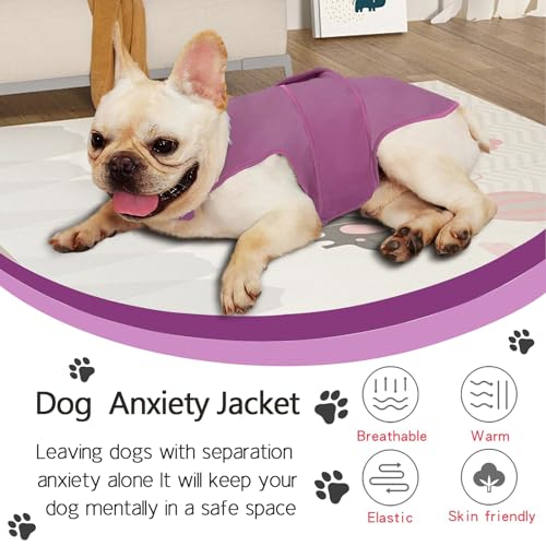 Image of Dog Anxiety Vest Calming Jacket for Small Medium Large Dogs, Dog Shirt Wrap for Indoor Outdoor Fireworks, Thunder, Travel, Separation, Purpink, Medium