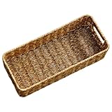 jojofuny Cesta Organizadora de Escritorio Imitación Ratán Cesta Alargada para Almacenamiento de Pequeños Objetos Contenedor Multiusos para Hogar y Oficina