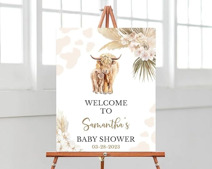 Personalized Baby Shower Welcome Sign, Baby Shower Welcome Sign, Highland Cow Baby Shower Welcome, It's Cold Outside Baby Shower Decor, MKH4