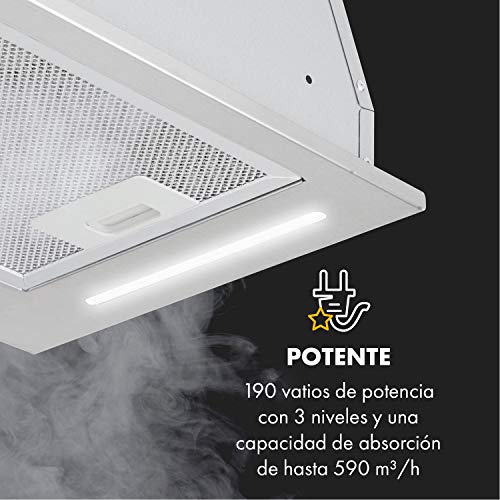 Klarstein-Down-Under-Campana-extractora-Extractor-de-humos-60-cm-Absorcion-de-590-mh-190-W-de-potencia-en-3-niveles-LED-Acero-inoxidable-61-dB-Material-de-montaje-Plateado