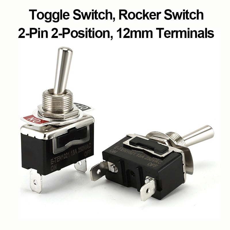 2 PCS Heavy Duty Rocker Toggle, SPST 2 Pin ON Off Toggle Switch with Boot Cover, 15A 12V Toggle Switch for Car Boat Marine