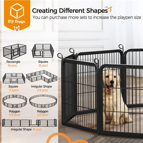 Yaheetech Parc pour Chien 12Panneaux Chenil Enclos en Métal 80 x 60 cm Noir | Clôture modulables pour chien, chiots, lapins, canards Cage pour Chien Barriere chien à loquet intérieur/extérieur Pliable