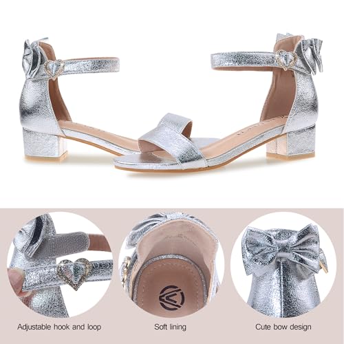 Vonair Girls Sandals Low Heels Ankle Strap Cute Heart Bow Design Flower Girls Wedding Party Dress Shoes for Little Big Kid4