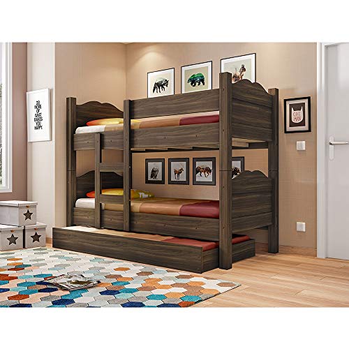 Treliche Geval Madrid Solteiro com escada e grade de proteção - Café Imbuia