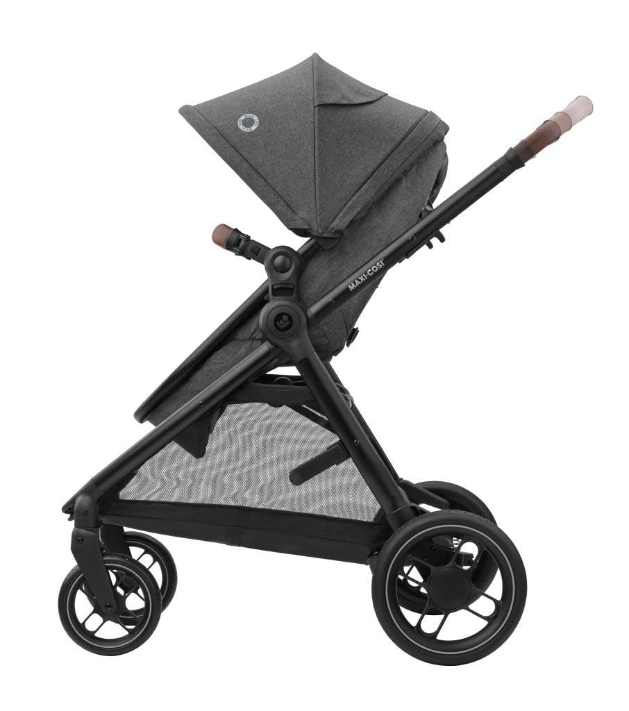 Maxi-Cosi Zelia S Trio Poussette 3 en 1, 0-4 Ans, 22 kg, Pliable, Compacte, CabrioFix S i-Size, Sac à Langer, Gris Foncé