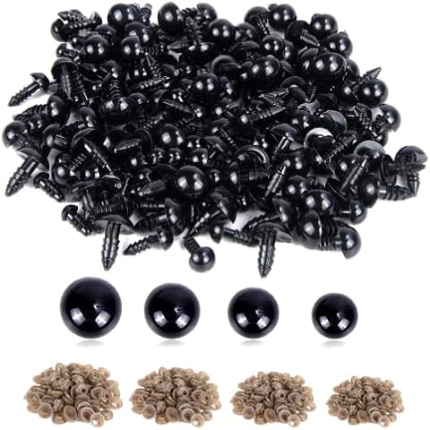 UPINS 500 Pieces 6-12MM Black Plastic Safety Eyes with Washers for Crochet Animal Crafts Doll Making Supplier Bulk (4 Sizes) Cover