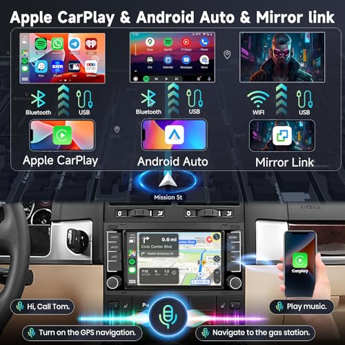 [6G+128G] 8-Core Car Radio for VW Volkswagen Touareg 2004-2011 for VW Transporter T5 Multivan with Bluetooth GPS, Hodozzy 7 Inch Touch Screen with Wireless Carplay Android Auto, WiFi USB, DSP, FM RDS by Hodozzy - Image 2