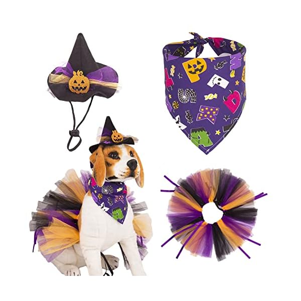 Adoggygo halloween dog costume, halloween dog bandana hat tutu set, purple dog halloween costume halloween hat bandana costumes for dogs pets