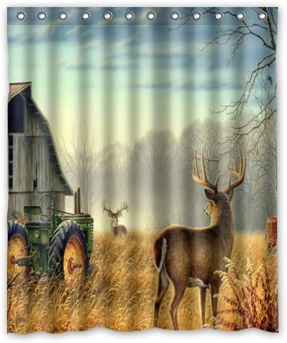 Shower Curtain Custom Unique Design Cool Old Tractor and Cute Deer Waterproof Bathroom Polyester Fabric 60(w) x72(h)