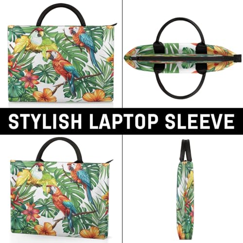 Parrots Leaf Flowers Laptop Sleeve with Handle Waterproof Computer Carrying Case4