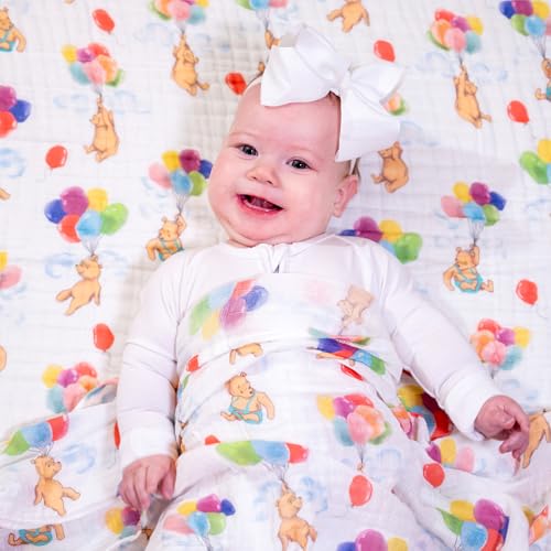 Image of LollyBanks Muslin Swaddle Blankets, 100% Cotton Neutral Baby Blanket for Boys and Girls, Soft and Lightweight 47 x 47 Inches Newborn Swaddles, Toddler Blanket, Baby Essentials (Bear Balloon Print)