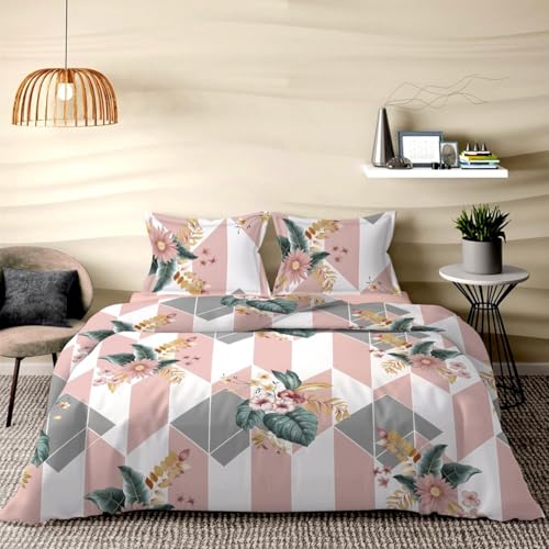 Image of Reversible AC Comforter Set with Matching Bedsheet & 2 Pillow Covers (4 Pcs Bedding Set) for Double Bed, Glace Cotton (200 GSM, 400 TC) Printed, Reversible, All Seasons, 90x100 Inches, D6