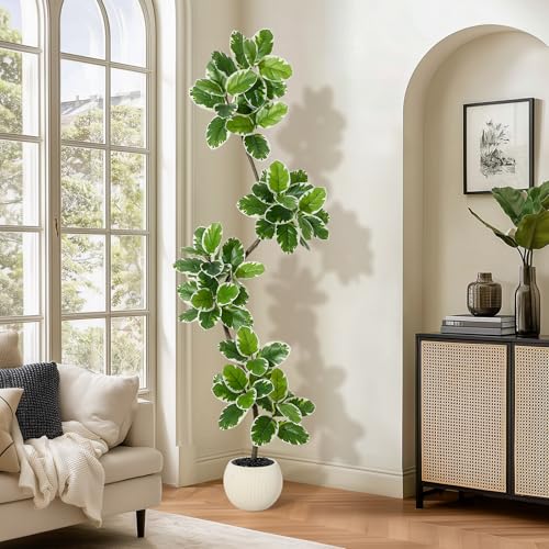 GarveeHome Fiddle Leaf Fig Tree Artificial Indoor, 7FT Tall Faux Rubber Tree with Sphere Planter, Tall Artificial Plants with Moss for Home Decor Office Living Room