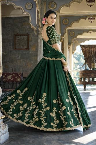 Image of piludi Women's Embroidered Lehenga Choli with Dupatta | Heavy Floral Zari Work Semi-Stitched Lehenga Set