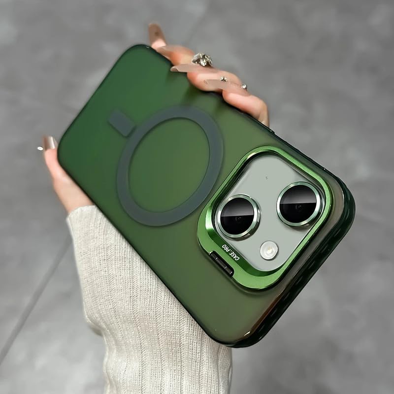 LuxuryKase Mag-Safe Shockproof Gradient Matte Case for iPhone 14 | Metal Camera Lens Protector & Kickstand | Slim & Edge Protective Cover – Green